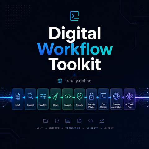 Digital Workflow Toolkit — input, inspect, transform, validate, output pipeline cover